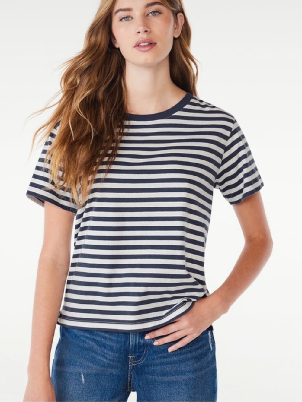 Free Assembly Striped Navy White T-Shirt M 8/10 100% Organic Cotton